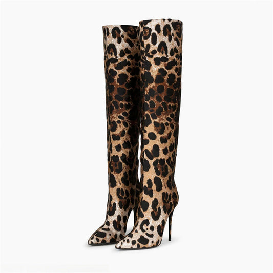 Pointed Stiletto Heel Print Boots Leopard Print