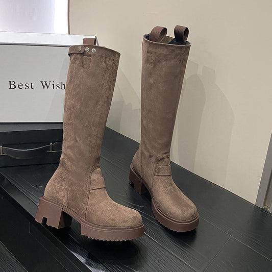 Chunky Heel Knee High Platform Long Boots