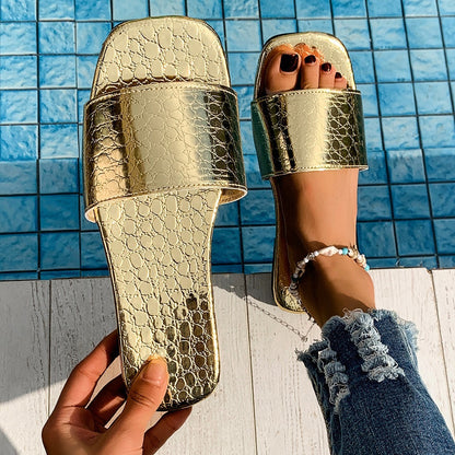 Crocodile-textured Slide Slippers