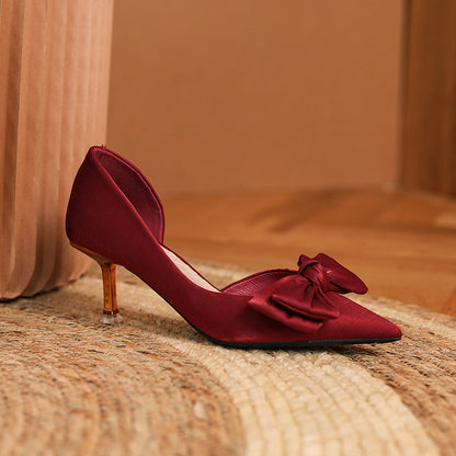 Gold Bow Toe Kitten Heels