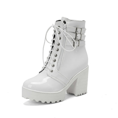 Lace-Up Buckle Thick Sole Short Boots