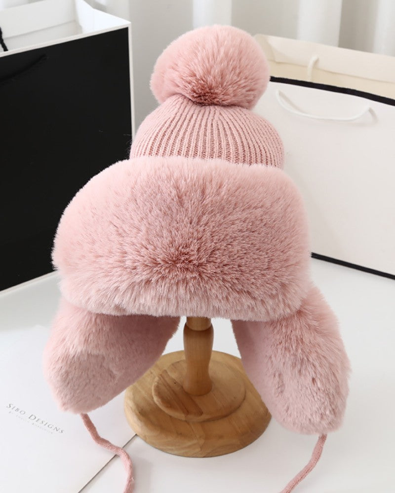  Pom Ball Knitted Earmuff Ski Hat