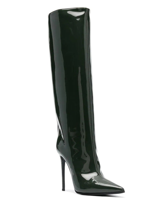 Pointed Stiletto Heel Print Boots Blackish Green