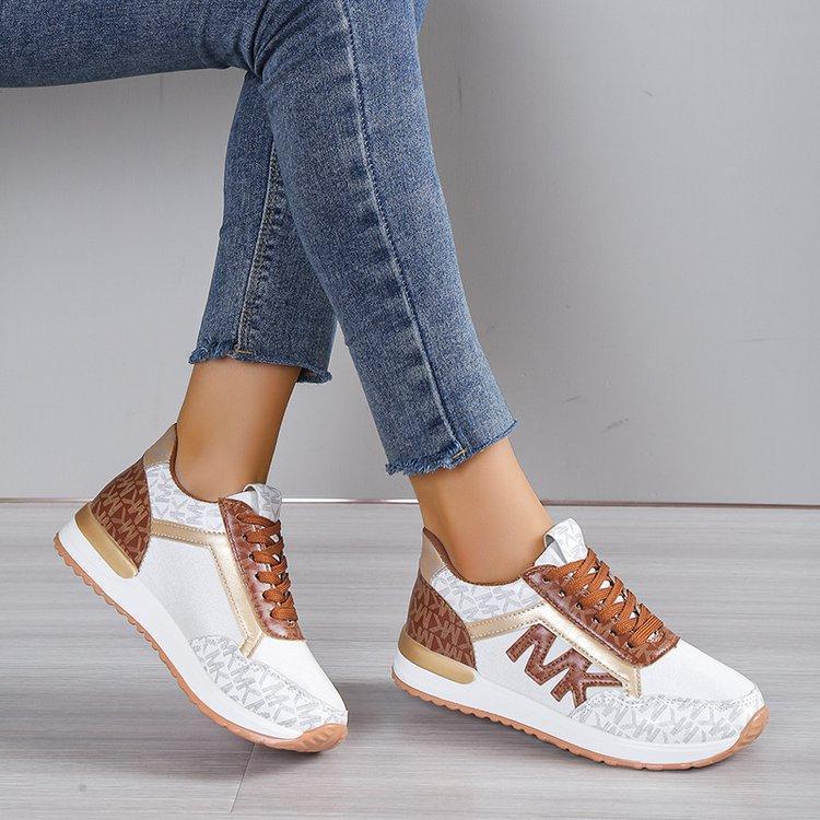 Printing Lace Up Round Toe Color Matching Running Shoes