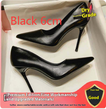 Black Soft Leather Stiletto Pointed Toe High Heels