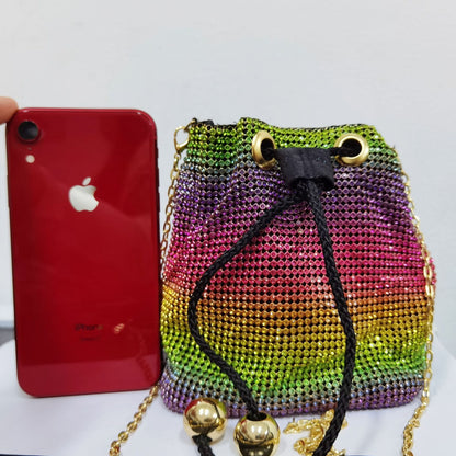 Cross Body Rainbow Rhinestones Hand Bag