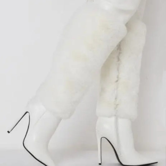 Runway Stiletto Solid Color Plush Over-the-knee Heel Boots