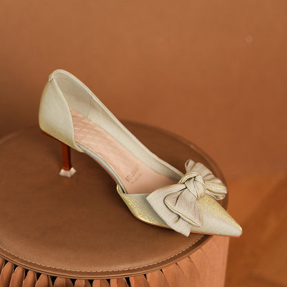 Gold Bow Toe Kitten Heels
