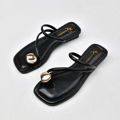 Golden Button Toe Covering Slippers