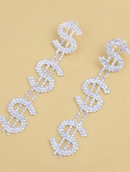 Rhinestone Dollar Drop Earrings