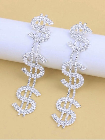 Rhinestone Dollar Drop Earrings