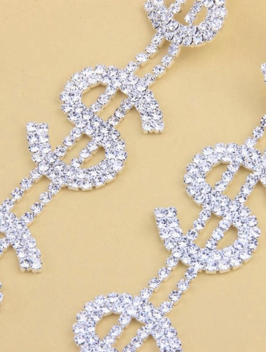 Rhinestone Dollar Drop Earrings