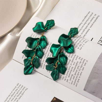 Long Rose Petal Dangle Earrings