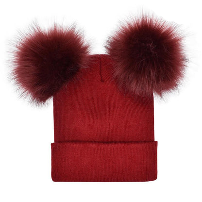 DOUBLE POM POM KNITTED HAT