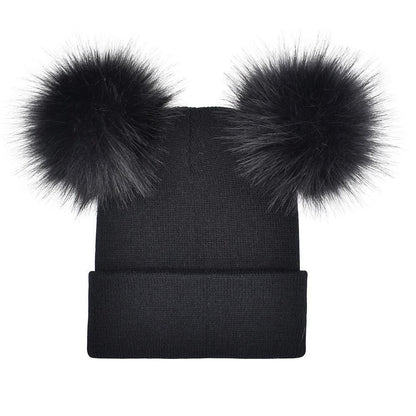 DOUBLE POM POM KNITTED HAT