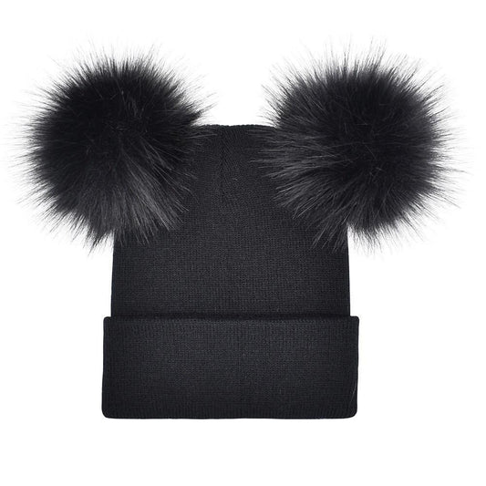 DOUBLE POM POM KNITTED HAT