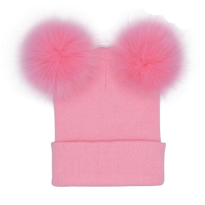 DOUBLE POM POM KNITTED HAT