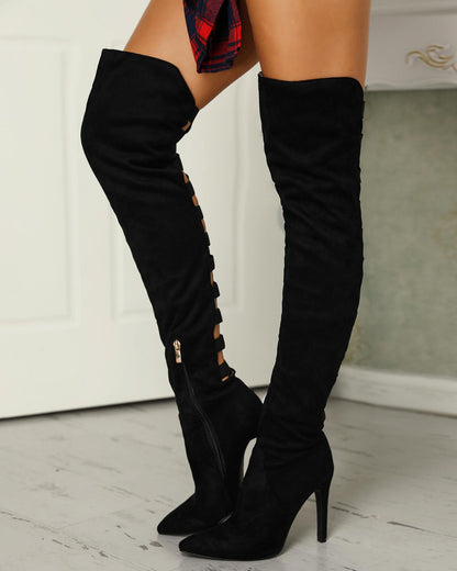 Back Ladder Cutout Knee-high Stiletto Boots