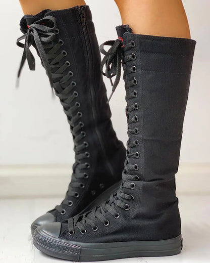 Canvas Side Zipped Lace-Up Sneakers