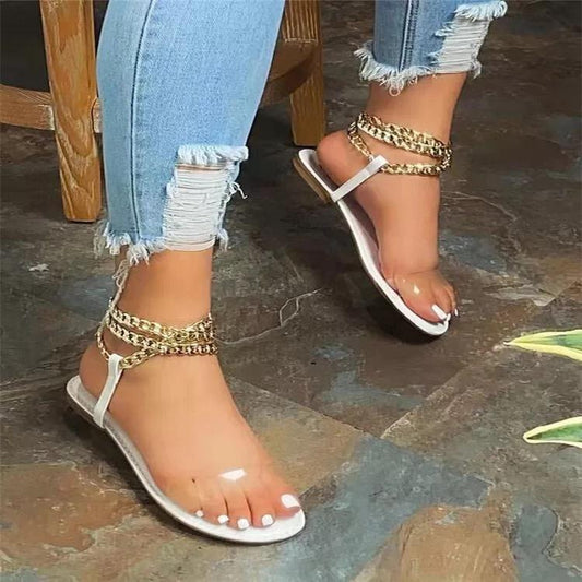 Clear Strap Layered Chain Slippers