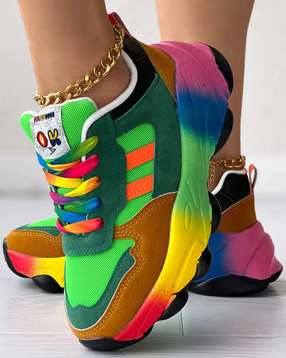 Colorblock Lace-up Platform Sneakers