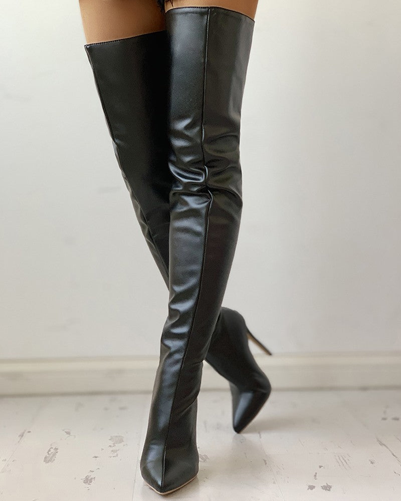 Pointed Toe Zipper Over The Knee Boots