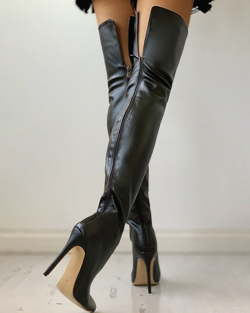 Pointed Toe Zipper Over The Knee Boots