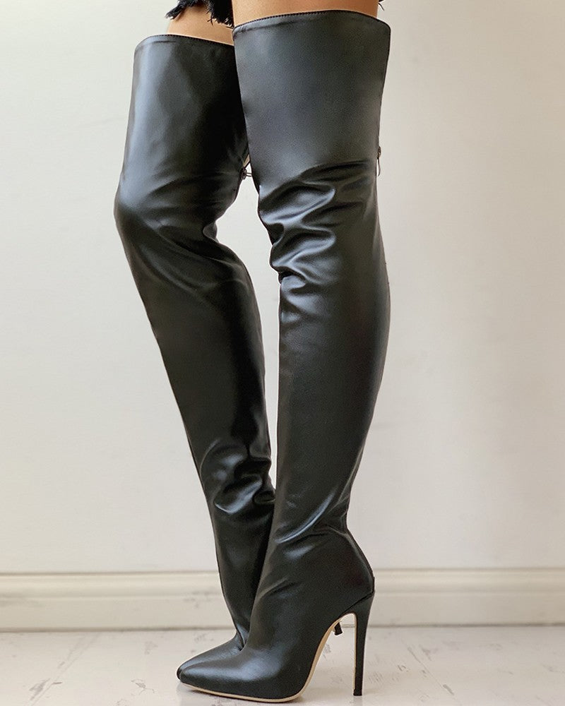 Pointed Toe Zipper Over The Knee Boots