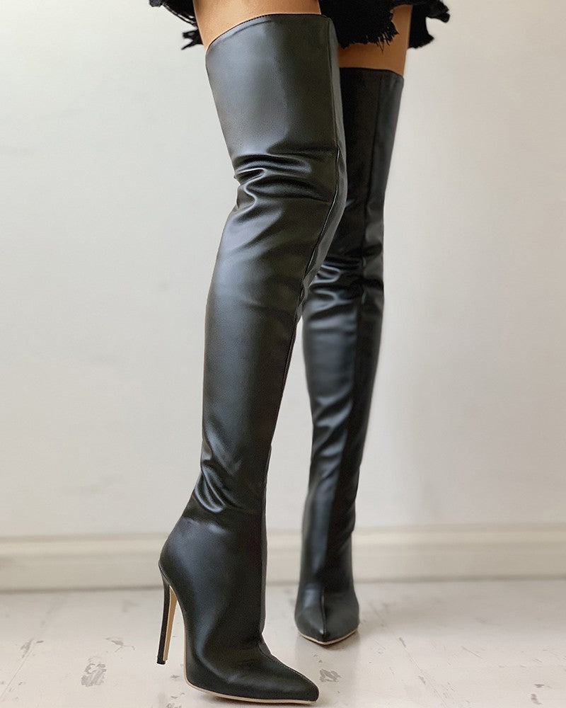 Pointed Toe Zipper Over The Knee Boots