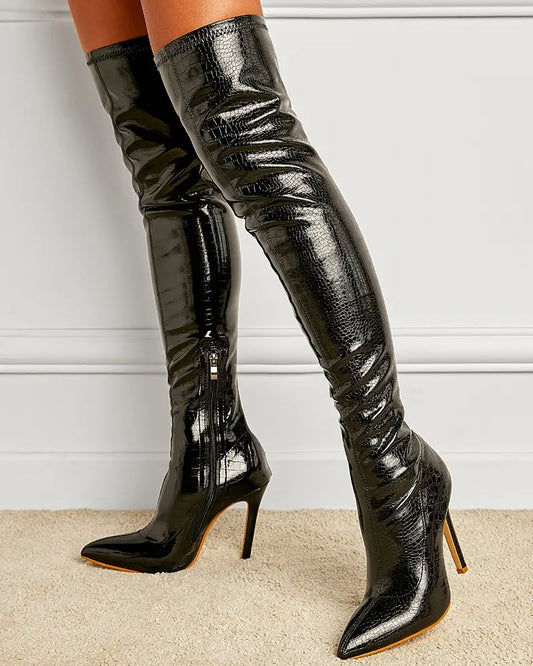 Crocodile Leather Stiletto Heel Over The Knee Boots