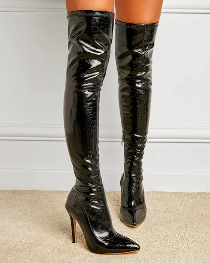 Crocodile Leather Stiletto Heel Over The Knee Boots
