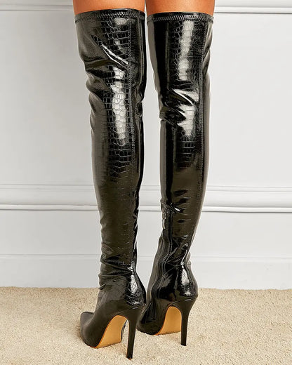 Crocodile Leather Stiletto Heel Over The Knee Boots